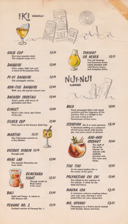 Kon-Tiki - 60s cocktail menu page